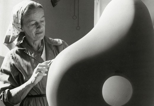Barbara Hepworth carving in her studio