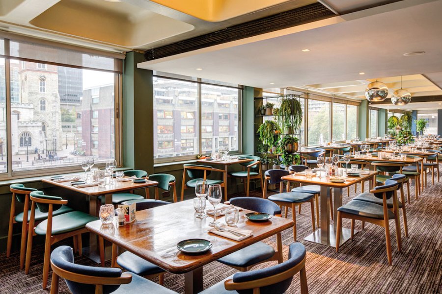 Restaurant dining room with views over the City of London