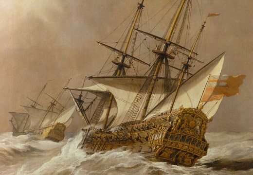 The ‘Resolution’ in a Gale (detail; c. 1678), Willem van de Velde the Younger. National Maritime Museum, London