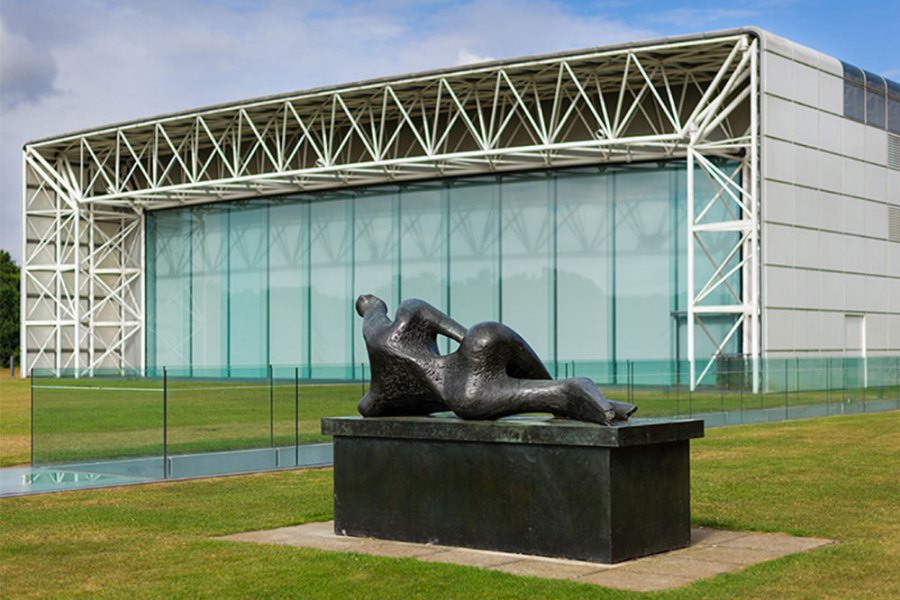 Henry Moore sculpture displayed on a lawn