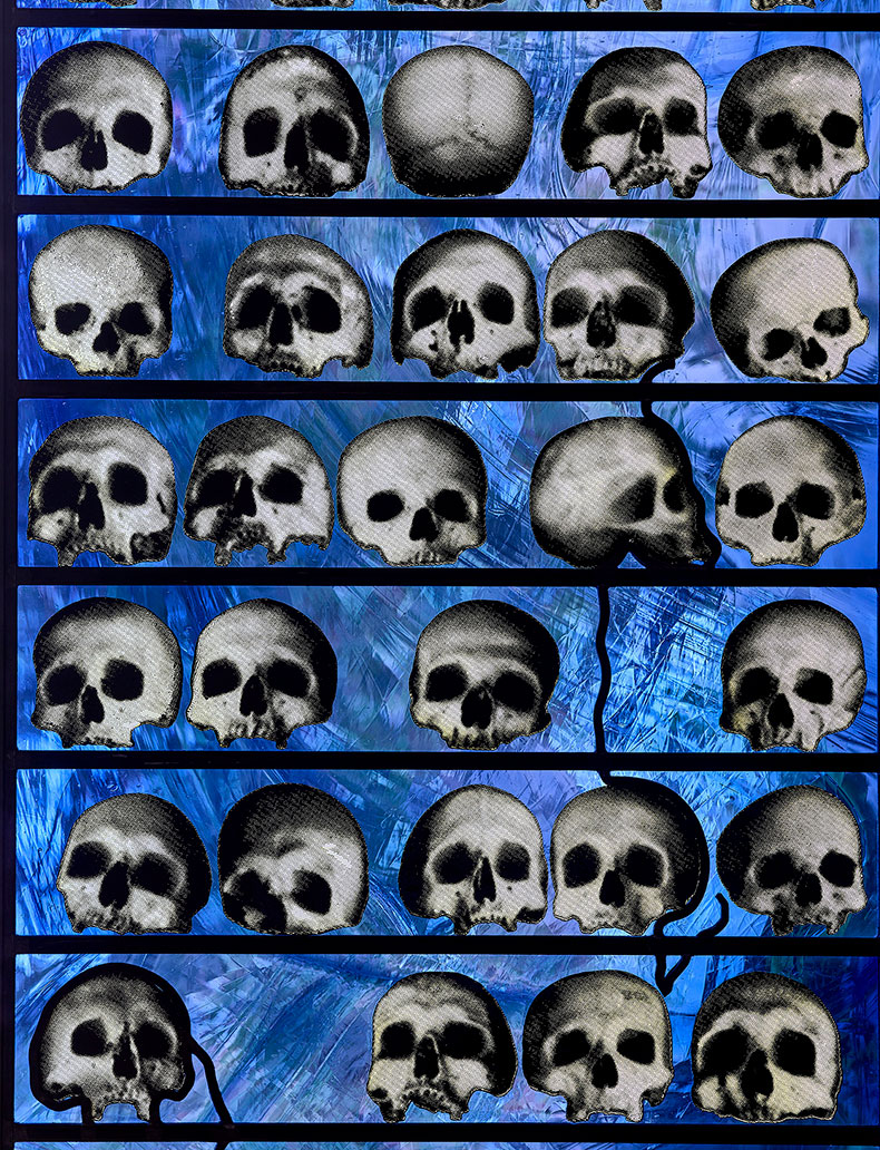 stained glass work with skulls