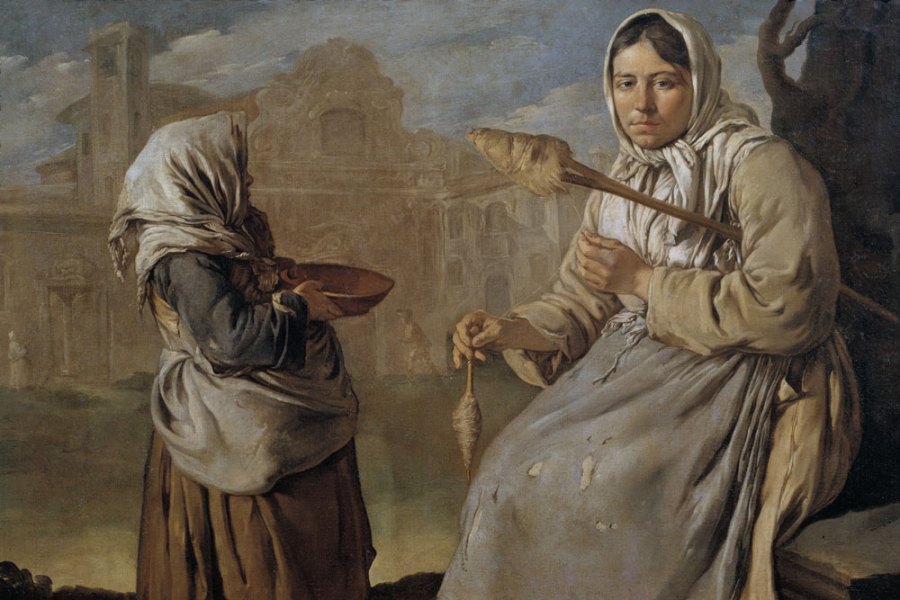 Little Beggar Girl and Woman Spinning (detail; c. 1730–34), Giacomo Ceruti. Private collection. Photo: © Fotostudio Rapuzzi, Brescia
