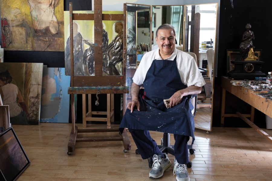 Rashid al Khalifa in his studio, 2022. Photo: Oliver Mark