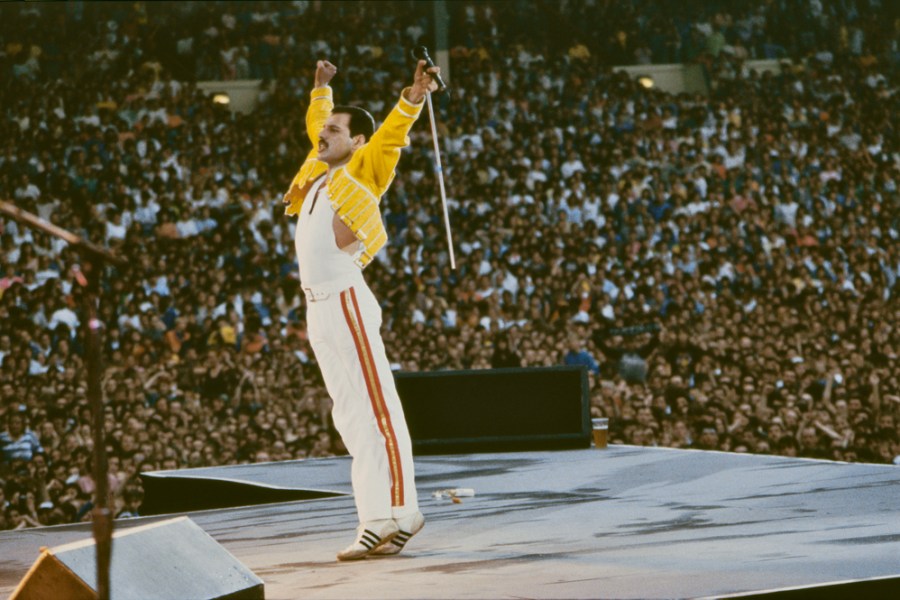 Freddie Mercury at the Queen in Concert Magic Tour at Wembley Stadium, London, in 1986. © Richard Young (www.richardyounggallery.co.uk)